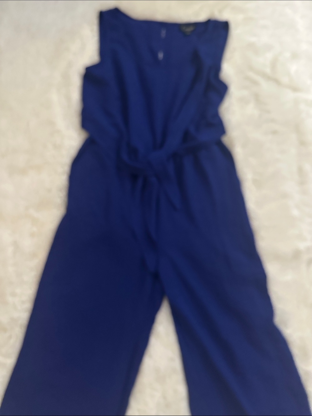 connected apparel Cobalt Blue Sleeveless Tie-Waist Jumpsuit